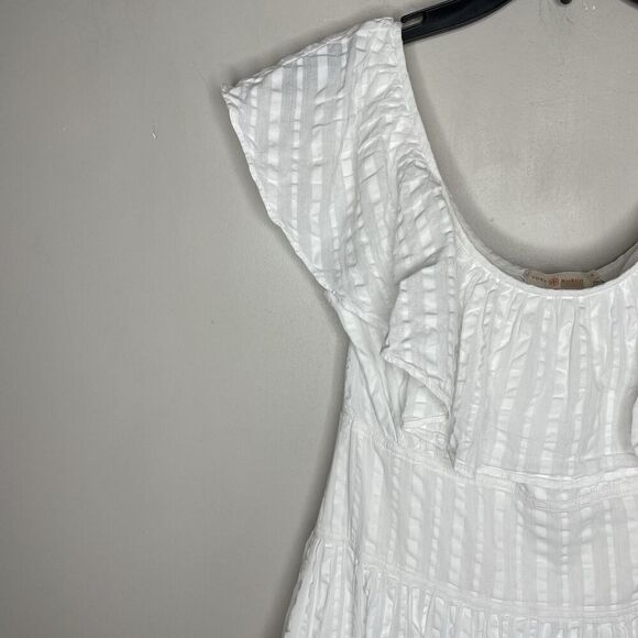 TORY BURCH Midi Dress Women 6 White Striped Seersucker 100% Cotton - Picture 4 of 16